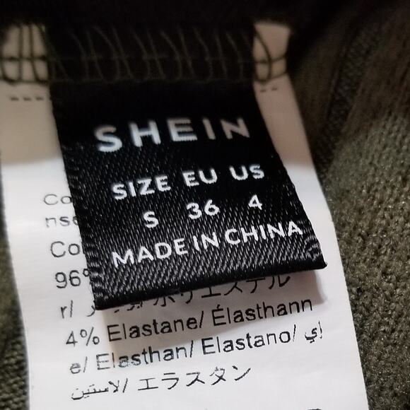 Shein - Women's Green Ribbed Sweater V-Neck Long Sleeve Knee Length Dress Size S - Picture 4 of 6